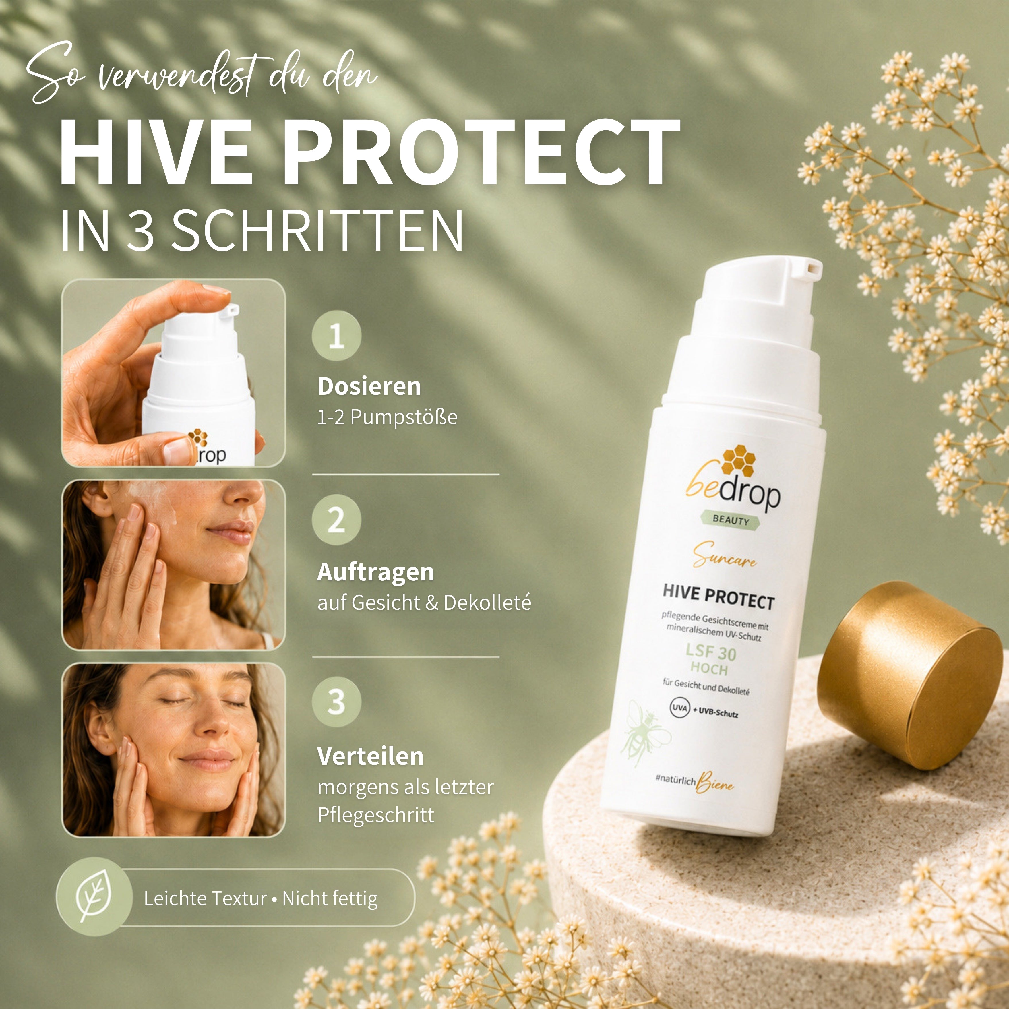 HIVE PROTECT LSF 30 - Sonnencreme für Gesicht & Dekolleté mit mineralischem UVA & UVB-Schutz - 50ml