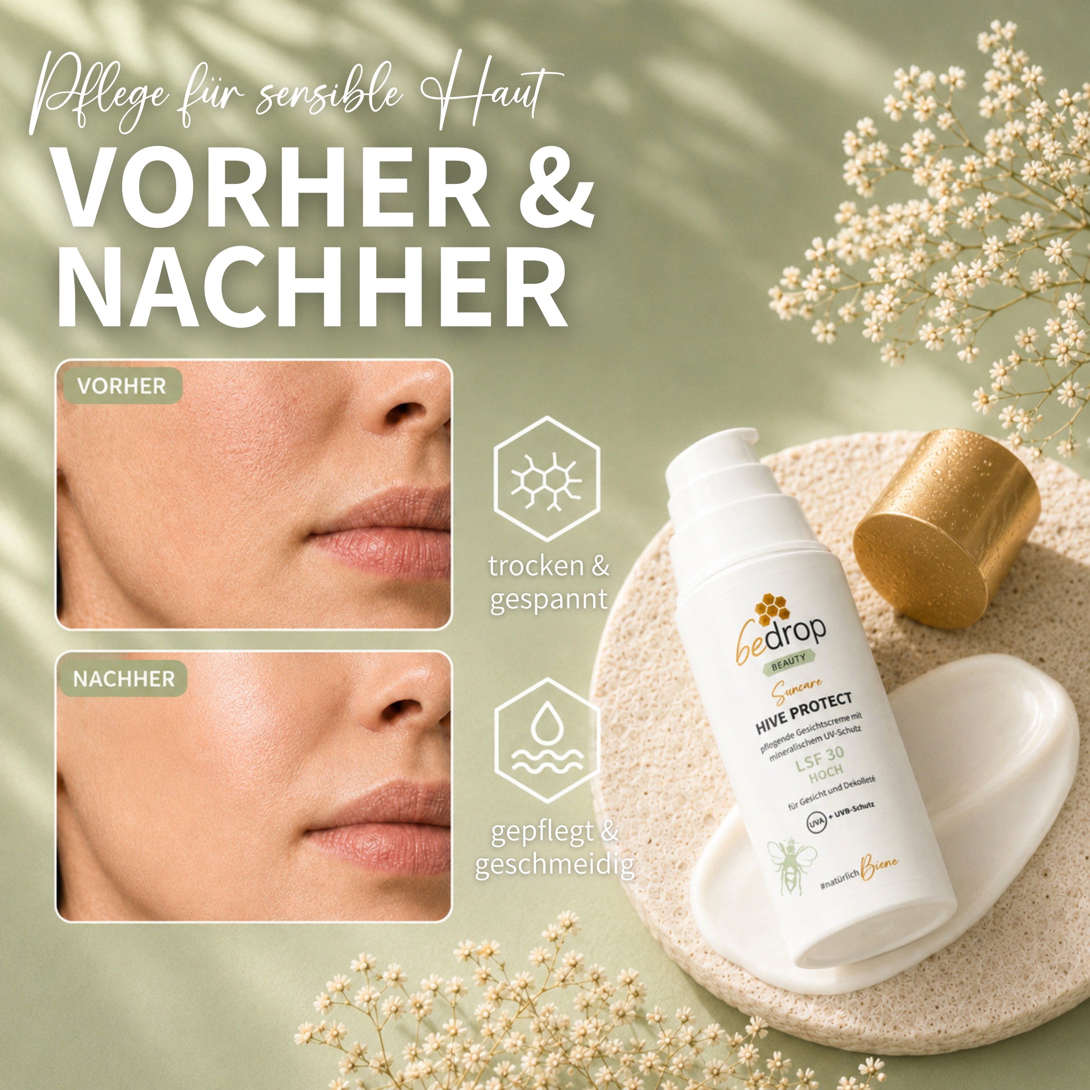 HIVE PROTECT LSF 30 - Sonnencreme für Gesicht & Dekolleté mit mineralischem UVA & UVB-Schutz - 50ml