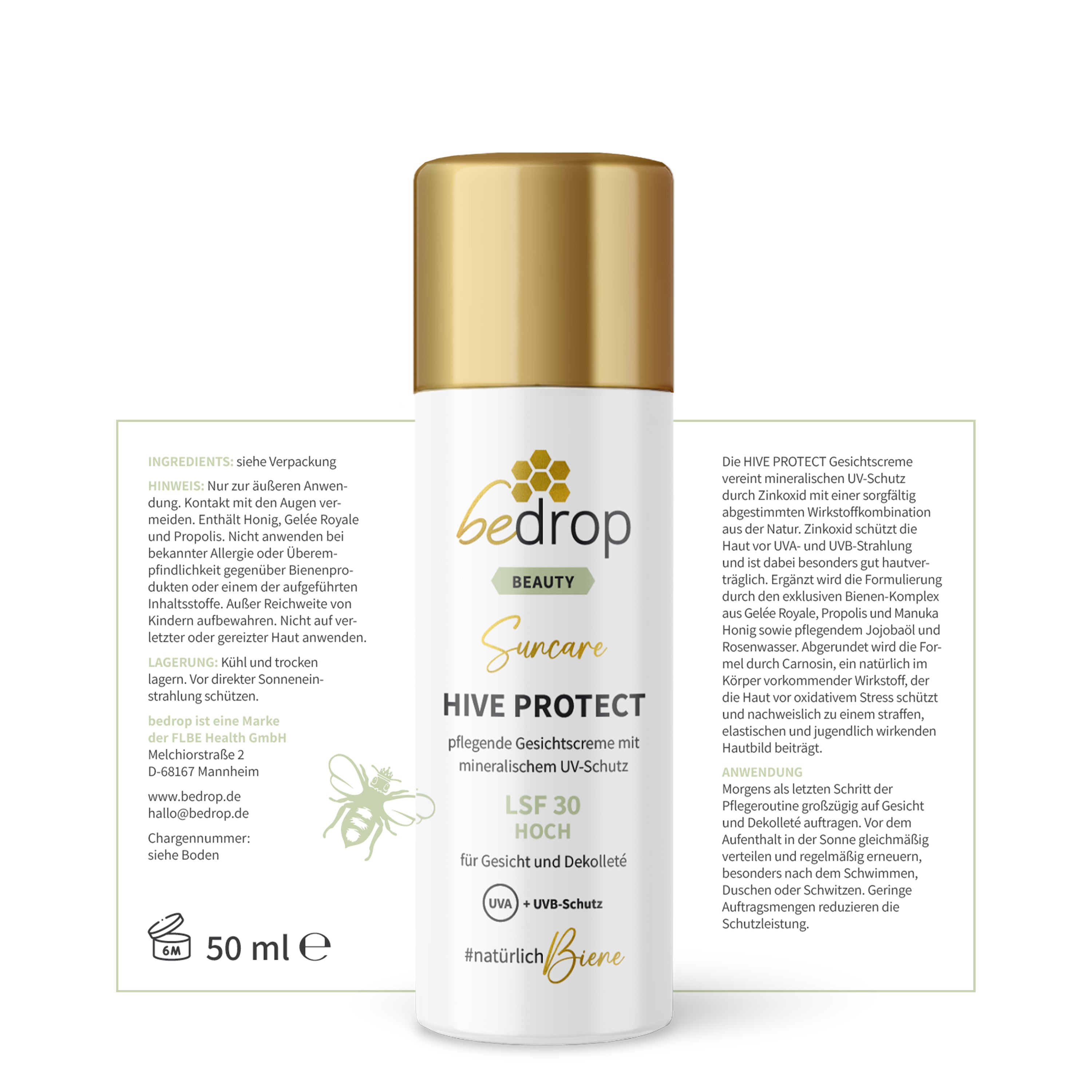 HIVE PROTECT LSF 30 - Sonnencreme für Gesicht & Dekolleté mit mineralischem UVA & UVB-Schutz - 50ml