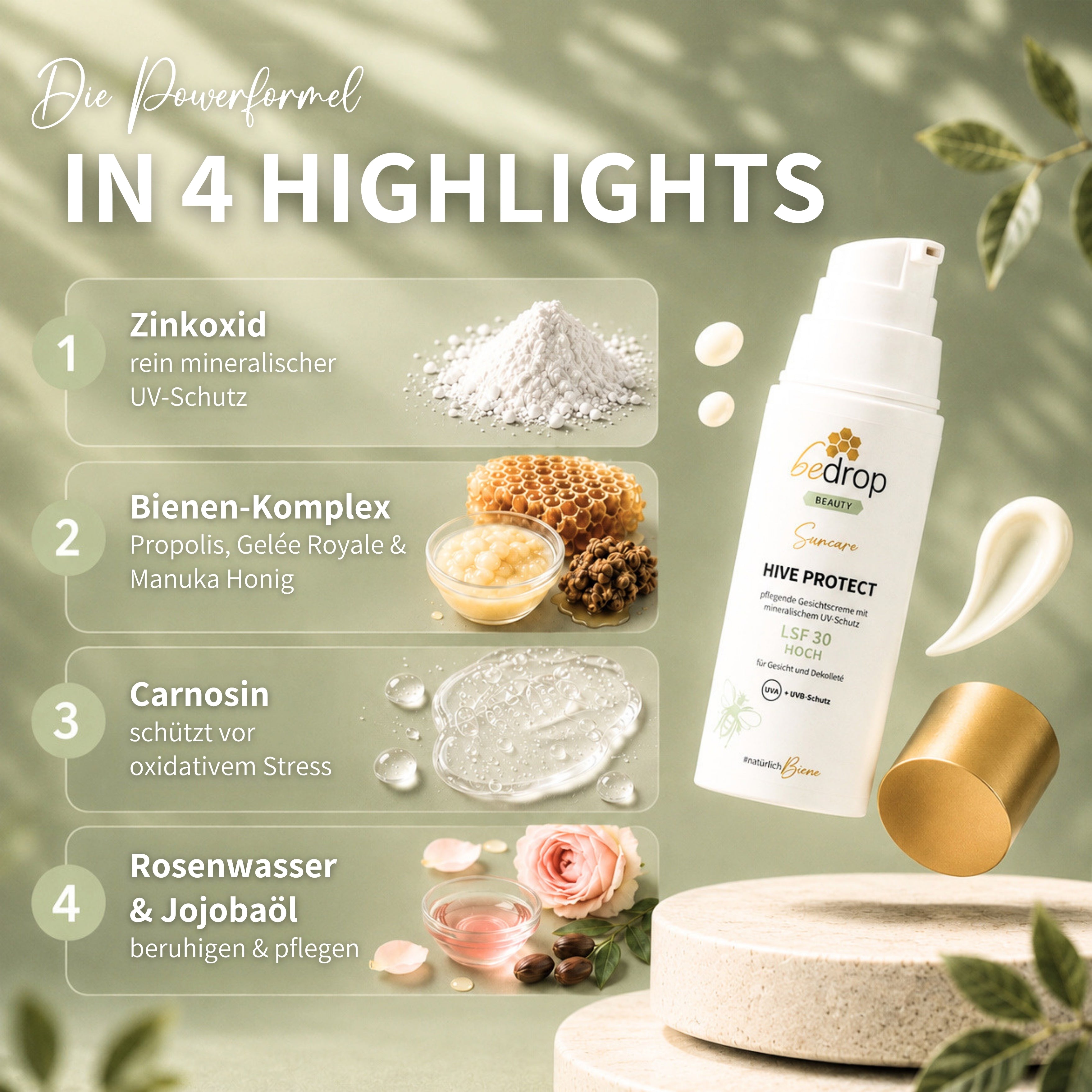HIVE PROTECT LSF 30 - Sonnencreme für Gesicht & Dekolleté mit mineralischem UVA & UVB-Schutz  - 50ml