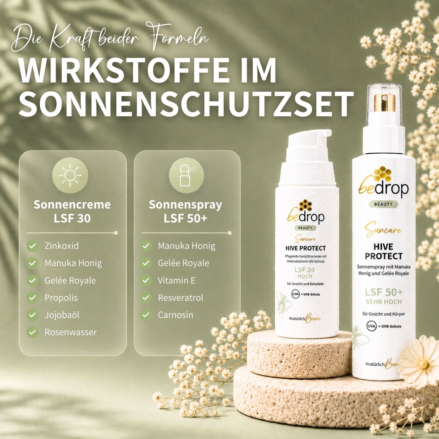 Sonnenschutz Set: Hive Protect Sonnenspray LSF 50+ & Hive Protect LSF 30