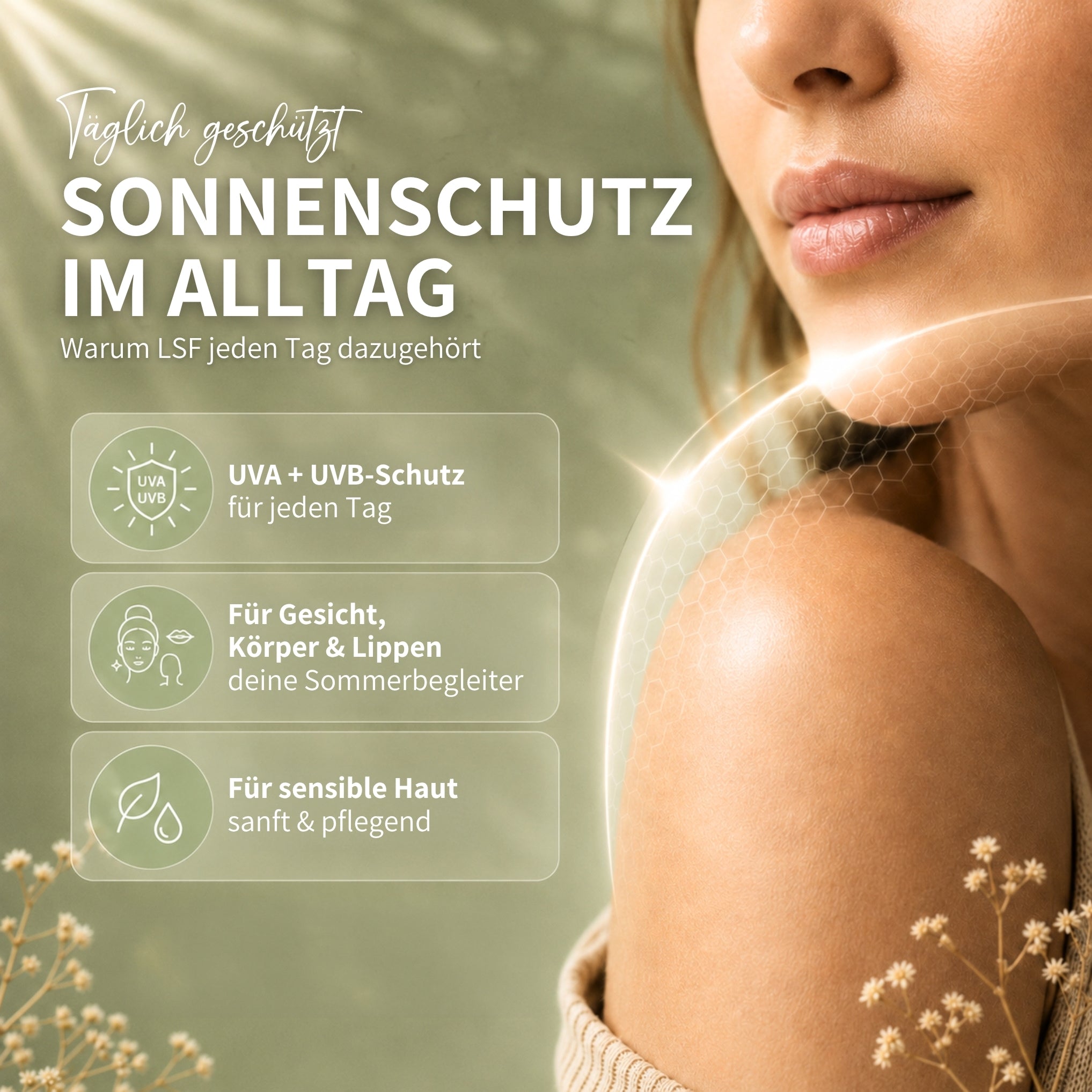 Sun Care Set: Sun Balm Lippenpflege, Hive Protect Gesichtscreme/Sonnencreme + Sonnenspray & After-Sun, LSF 30 & LSF 50+
