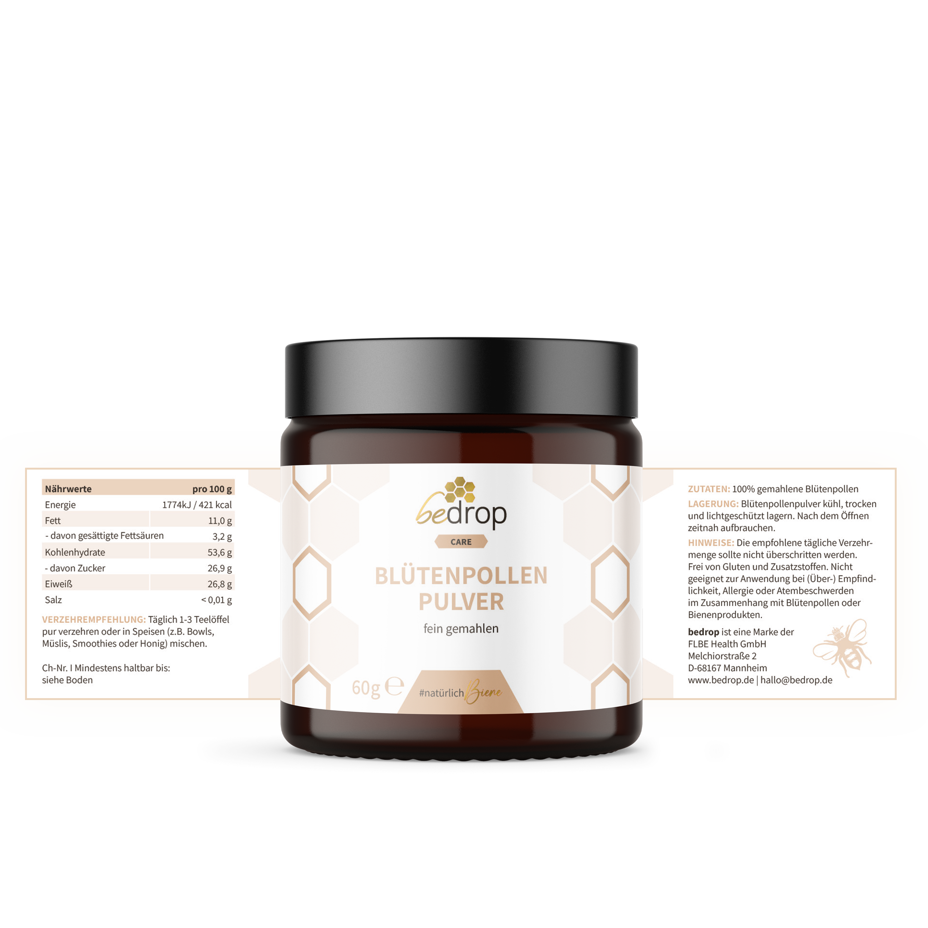 Vorteilsset: 3x Blütenpollenpulver / Bienenpollen - 60g (Blütenpollen gemahlen) im 3er Set